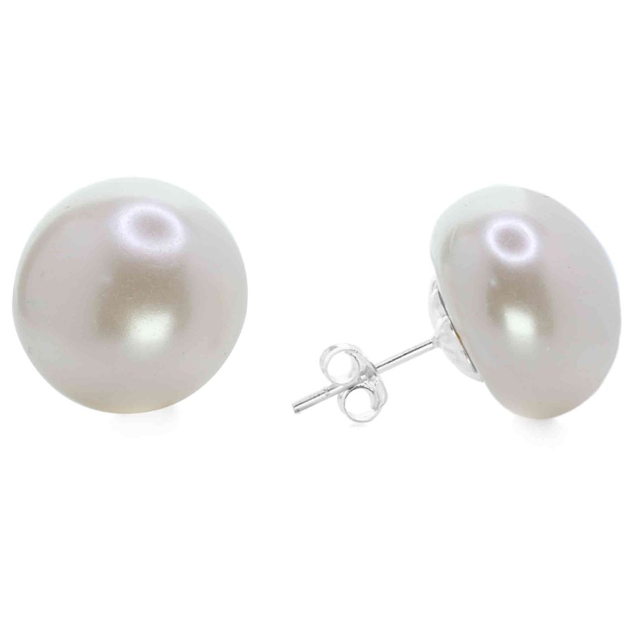 Aros de Plata 925 Perlas de Rio Imitación 16 mm