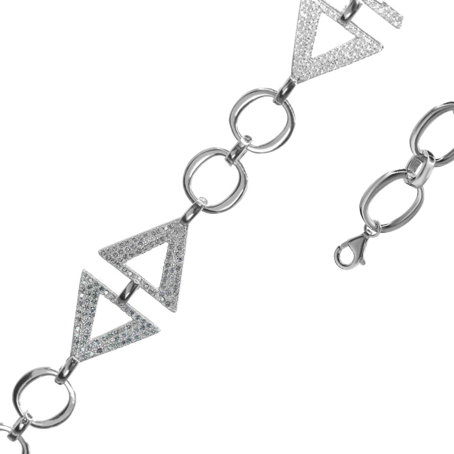 Pulsera de Plata 925 Triángulos de Circones con Argolla Lisas