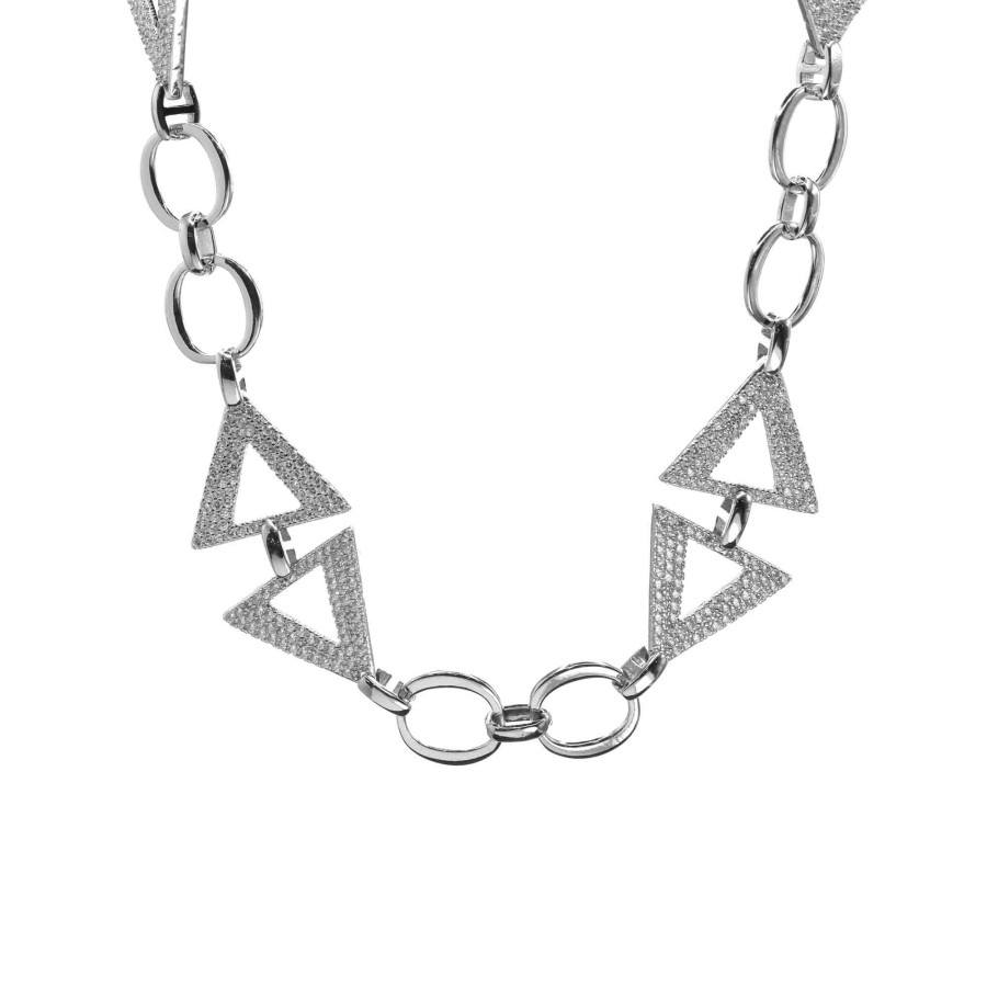 Collar de Plata 925 Triángulos de Circones con Argollas Lisas