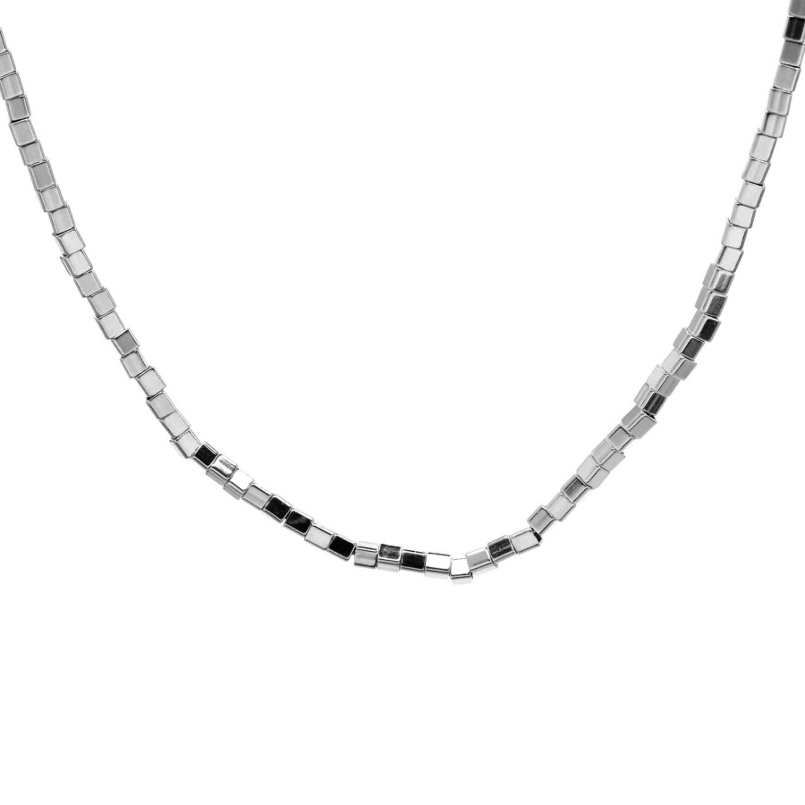 Collar Enchapado en Plata Diseño Mostacilla Cuadrada 40 cm