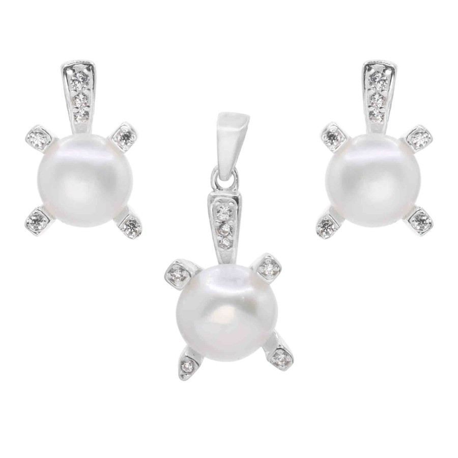 Conjunto de Plata 925 Perlas con Grifas y Aplicación de Circones