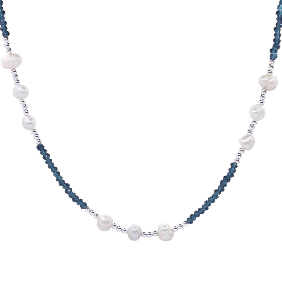 Collar de Plata 925 Perlas y Mostacilla Azul Petróleo con Esferas