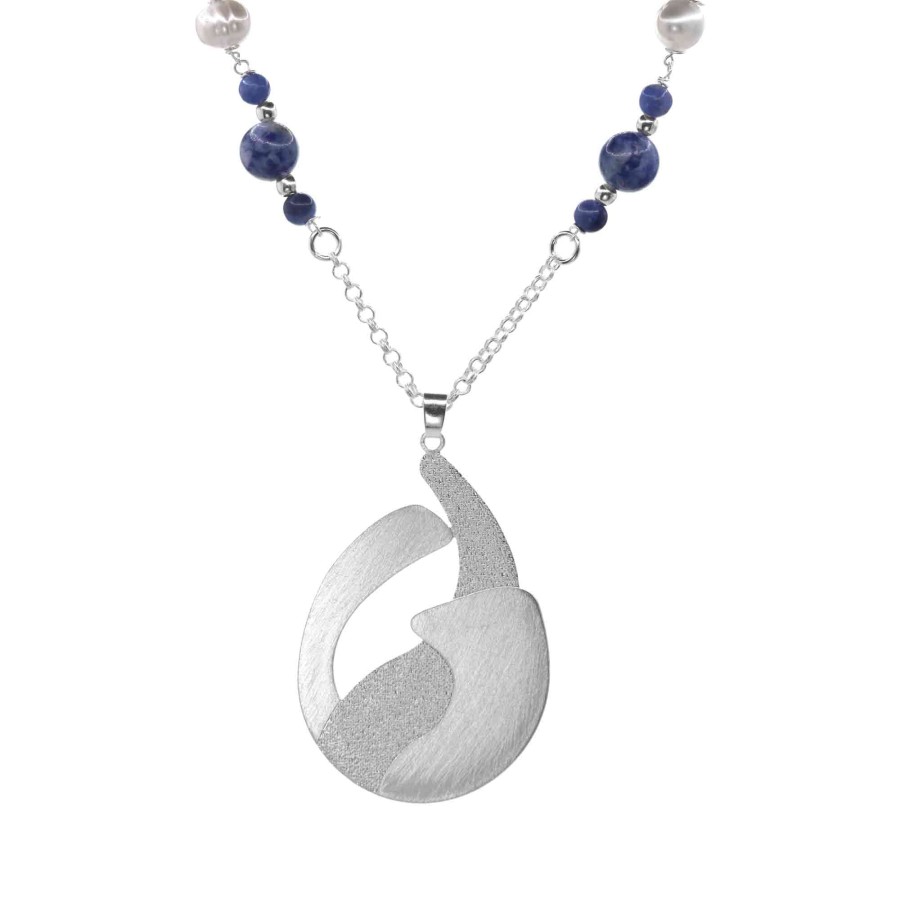 Collar Enchapado en Plata Perlas con Lapislázuli Colgante de Gota
