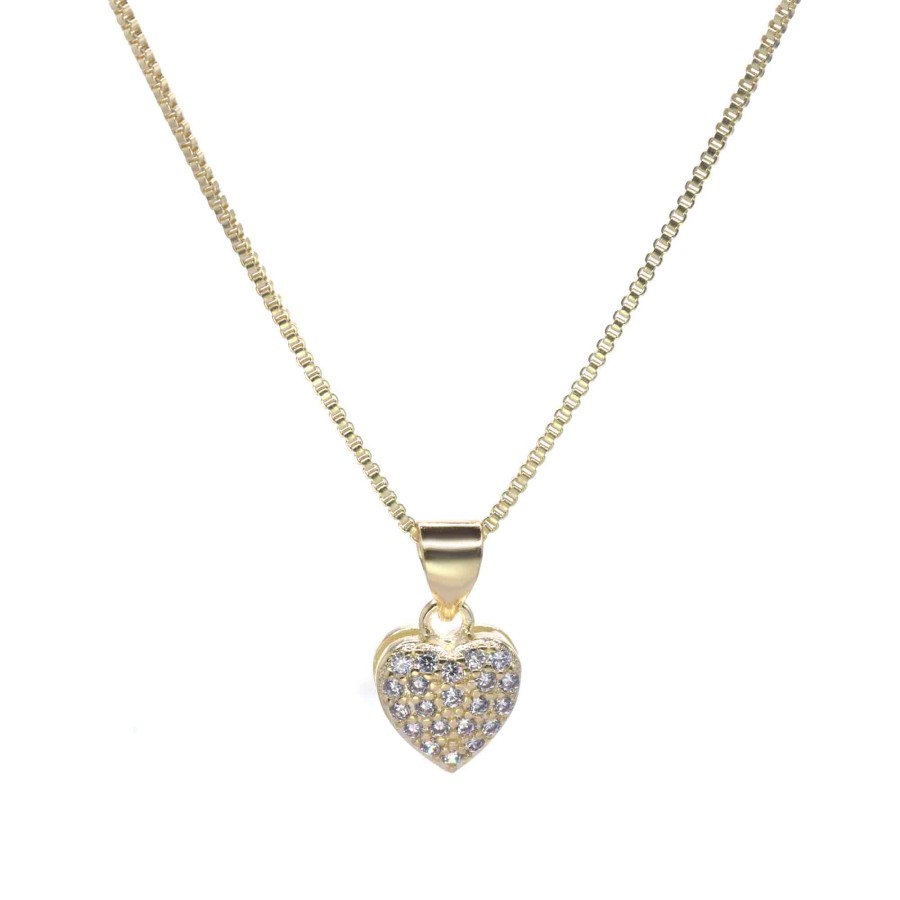 Collar Enchapado en Oro Corazón con Circones 40 cm