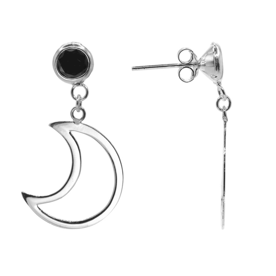 Aros de Plata 925 Figura Luna con Circón Negro